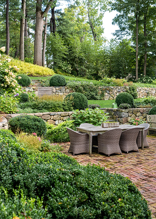 terraced landscape around outdoor dining area