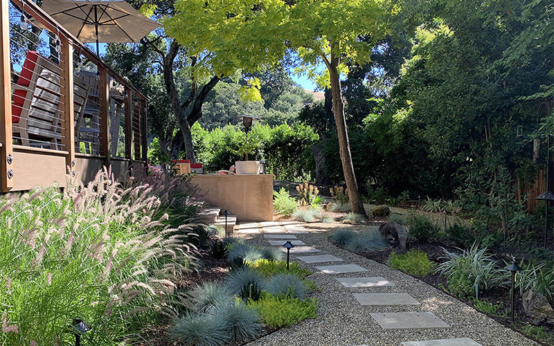 landscaped pathway around deck