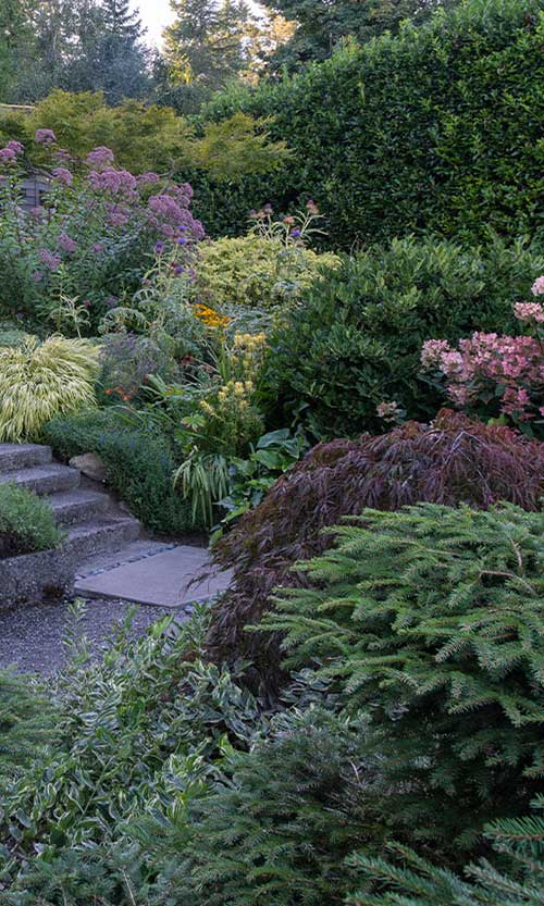 lush layered border around stairway