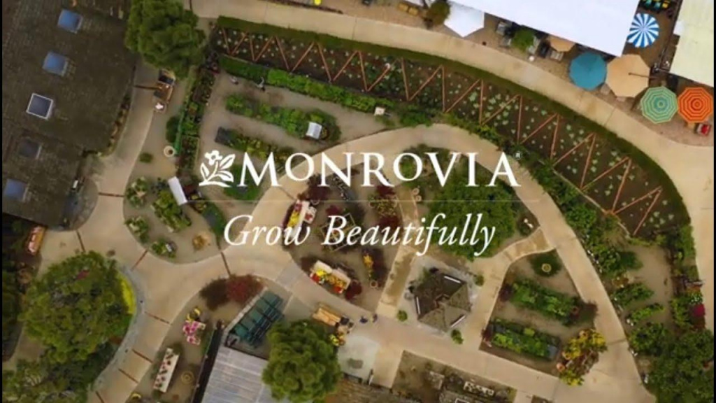 Aerial view of Roger's Garden with text that reads, "Monrovia, Grow Beautifully."